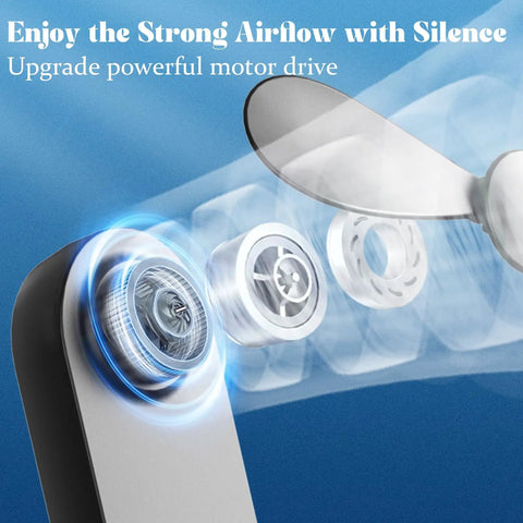 Close-up of the motor drive in a 2 In 1 Portable Handheld Fan USB Rechargeable Personal Mini Fan with strong airflow effect.