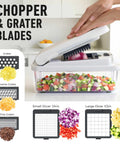 Real Original Pro 10 in 1 Vegetable Chopper and Mandoline Slicer with 8 Blades cutting vegetables into a container