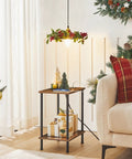 Super Handy End Table With Built In Charging Station And USB Port Type C Outlet For Nightstand Use In Small Spaces Rustic Brown Two Shelf Side Table For Living Room Or Bedroom With Stable Frame, decorated for Christmas.