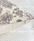 Floral Vintage Pillow Covers 24x24 Inch Set Of 2 Cream Beige Unbleached Natural Cotton Throw Pillow Covers With Block Print Design Neutral Boho Farmhouse Style For Living Room Sofa Couch Decor, back view