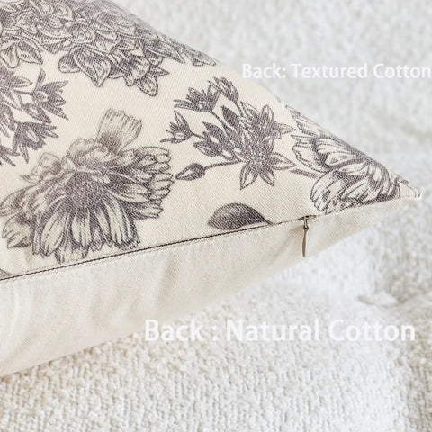 Floral Vintage Pillow Covers 24x24 Inch Set Of 2 Cream Beige Unbleached Natural Cotton Throw Pillow Covers With Block Print Design Neutral Boho Farmhouse Style For Living Room Sofa Couch Decor, back view