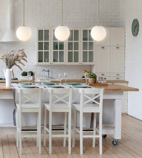 Modern kitchen with Dope White And Brass Modern Globe LED Pendant Light For Kitchen Island Industrial Hanging Ceiling Lamp