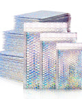 Iridescent Bubble Mailers Set Of 50 In Three Sizes, Waterproof Self Seal Padded Envelopes For Shipping Jewelry, Makeup, And Small Goods