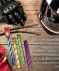 No Pinch Tire Changing Kit For Dirt Bikes And Motocross Axles 15mm Fitment tools on wooden surface with helmet and gloves