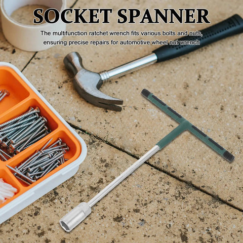 Heavy Duty T Bar Socket Wrench Set 17mm Chrome Vanadium Steel Axle Hex Spanner among tools on ground for auto repairs.