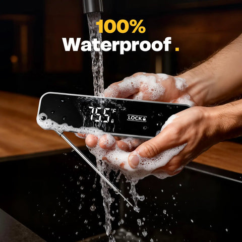 0.3 Second Instant Read Digital Meat Thermometer With Ultra Precision, Waterproof Food Thermometer shown under running water