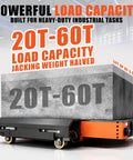 Heavy Duty Electric Skate Dolly With Lifting Function For Large Machinery showing 20T-60T load capacity in warehouse
