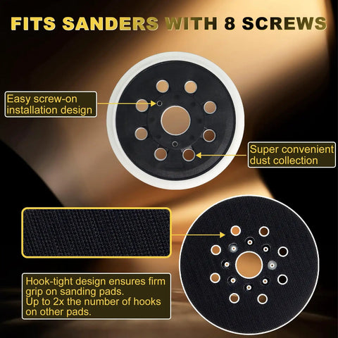 5 Inch 8 Hole Hook And Loop Replacement Sander Pad For Random Orbit Sanders 5 Inch Backing Pad with 8 screw holes display
