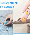 No Sweat Mini Bag Sealer and Cutter in hand, compact and portable design, easily fits in pocket or bag for convenience.