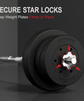 Olympic Curl Bar Weight Set With Six Plates And Bar Clamps For Lifts 55Lb Home Gym focused on secure star locks detail