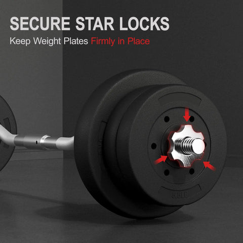 Olympic Curl Bar Weight Set With Six Plates And Bar Clamps For Lifts 55Lb Home Gym focused on secure star locks detail