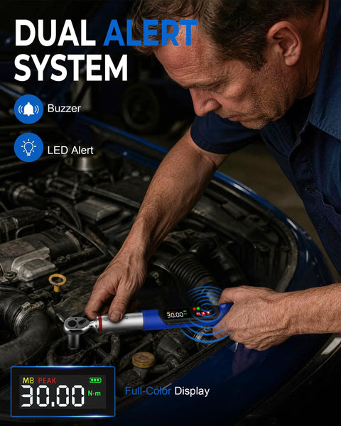 Heavy Duty Digital Torque Wrench Set Featuring 1/2 And 3/8 Inch Drives For Motorcycle And Car Engines, used for precise torque measurement.