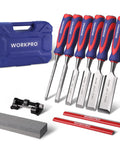 True Workhorse 10 Piece Bevel Edge Wood Chisel Set For Fine Cabinetry And Precision Carving Featuring Tough CRV Steel Blades with carry case