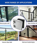 Heavy Duty 316 Glass Clamps 8 Pack For 8-12mm Glass, 1.8 Inch Square Brackets shown in balcony and stair handrail applications