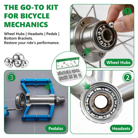 700 Piece Chrome Steel Bearing Balls Set G25 High Precision Imperial Sizes 1/4 7/32 3/16 5/32 1/8 3/32 For Bike Hubs and Repair