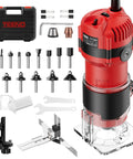 Powerful 6.5 Amp Compact Wood Router Tool For Woodworking With 6 Variable Speeds And 15 Piece Tungsten Carbide Bits in kit.
