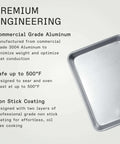 Quarter Sheet Pan For Home And Pro Kitchens, Commercial Grade Aluminum Bakeware, 9.5 By 13 Inches, One Inch Deep with text features