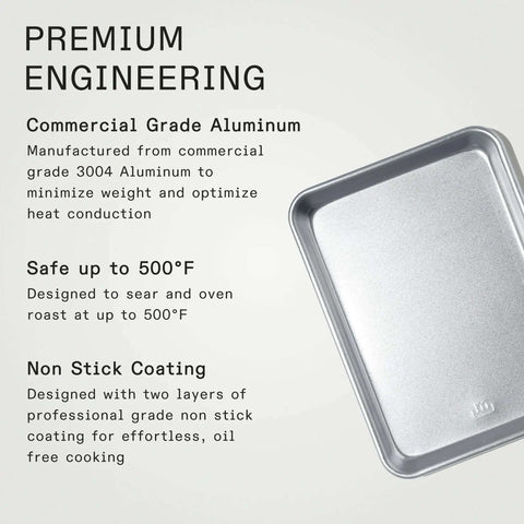 Quarter Sheet Pan For Home And Pro Kitchens, Commercial Grade Aluminum Bakeware, 9.5 By 13 Inches, One Inch Deep with text features