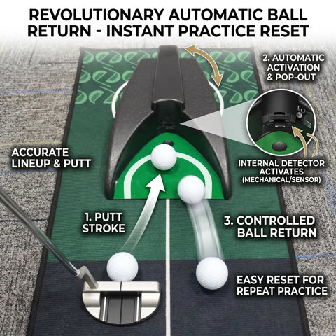 Indoor Golf Putting Mat With Auto Ball Return And Alignment Mirror 8.2 Ft Practice Green All In One Home Golf Setup