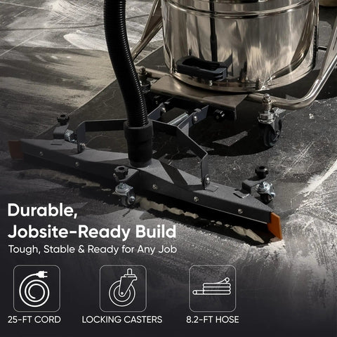 Close-up of the squeegee attachment of Badass Heavy Duty Industrial Wet Dry Vacuum 21 Gallon Tank 3.3 Horsepower Motor 222 Cfm Airflow.