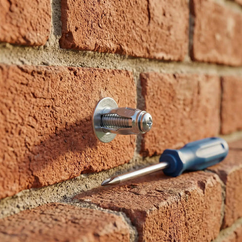 35 Piece Jack Nuts Set M4 M5 M6 Heavy Duty Petal Expansion Screws For Hollow Walls And Drywall Quick Install That Grips Tight And Keeps Your Furniture Assembly Secure. installed in brick wall with screwdriver