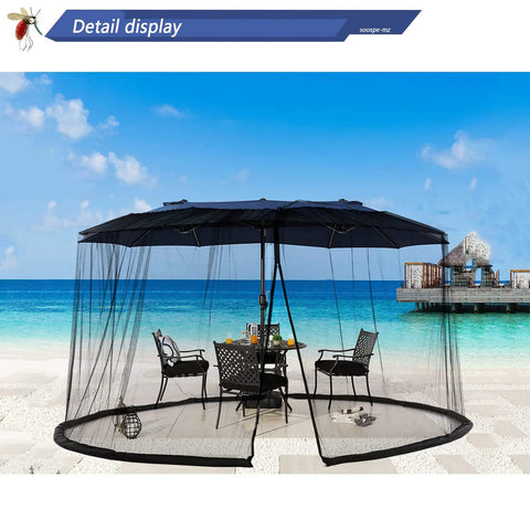 15ft Double Sided Mosquito Netting For Patio Umbrellas With Double Zippers, Water Resistant Bottom on beach patio setup