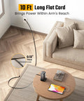 Nine Outlet Tower Surge Protector With Four USB Ports And A 10 Ft Cord shown on a desk in a home setting, grounded plug visible.