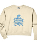 Womens Relaxed Fit Crop Sweatshirt For Machinist And CNC Tool Lovers Featuring Vise Gauge Square Edge Tech Graphic In Soft Washed Cotton in cream color.