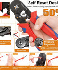 Ferrule Crimping Tool Kit With 1500 Pcs Of 11 Sizes Wire End Ferrules, AWG 23 To 7 Ratchet Pliers For Electricians shown in use.