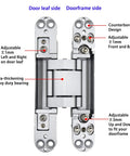 Hidden Door Hinges 6 Inch Concealed Zinc Alloy Butt Hinge With 180 Degree Swing And 3 Way Adjustable Design Pack Of 2 Silver Finish