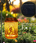 Boho Mosaic Solar Lanterns Outdoor Lights Blue Waterproof Table Lights for Garden Patio with glowing amber design