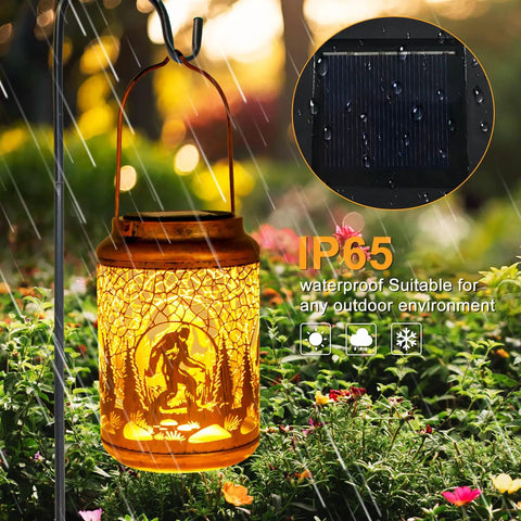 Boho Mosaic Solar Lanterns Outdoor Lights Blue Waterproof Table Lights for Garden Patio with glowing amber design