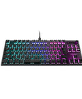 Top Tier Tenkeyless Mechanical Gaming Keyboard Featuring Silent Linear Switches And Dynamic Rgb Lighting Ultra Slim Profile viewed from above with illuminated keys.