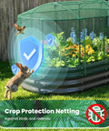 Self Watering Galvanized Raised Garden Bed Kit For Veggies Herbs And Flowers With Mesh Cover In A Large Oval Metal Outdoor Planter Box Six Foot By Three Foot By One Foot with rabbit and bird deterrent features.