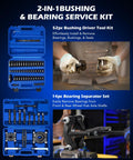 2 In 1 Bushing Driver And Bearing Press Kit with 2 Inch and 3 Inch Jaws 5 Ton Capacity, featuring 52pc bushing tool kit and 14pc separator set