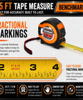 Three Pack 25 Foot Tape Measures With Easy Read Fractions To One Eighth Inch, Magnetic Tip, Quick Lock Tension, Auto Wind, Belt Clip