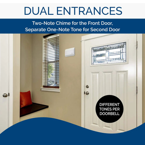 Wired Door Chime With White Textured Receiver, Two Chimes For Front Door And Back Door, Front Door Two Tone Chime And Back Door One Note, No Brainer Install, Classic White Finish That Fits Any Home Decor