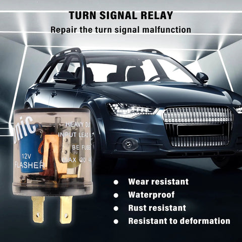 2 Pack 12V Heavy Duty Turn Signal Relay Two Prong Round Automotive Flasher shown with car background