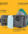Reusable Half Face Respirator Mask With 2818 Silicone Dust Mask side view showing P2 filter and adjustable straps