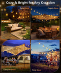 Outdoor Globe String Lights For Patio And Backyard With 50 Hanging Sockets, E12 Base, 5W Clear Bulbs And 2 Spare, UL Listed Connectable For Indoor Outdoor Decor, Dimmable Energy Saving Mood Lighting illuminating patio and party scenes.