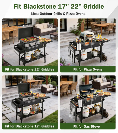 Griddle Stand For Blackstone 17 And 22 Inch Griddles With Wheels Portable Outdoor Grill Table with griddles and pizza oven