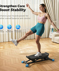 Durable Balance Board With Pro Strength Resistance Bands Home Cardio Stepper Trains Glutes And Thighs Burns Calories Fast, woman exercising on stepper.