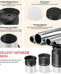 1.25 Inch Telescope Eyepiece Kit With 6mm 12.5mm And 32mm Plossl Lenses, 2x Barlow Lens, T2 Camera Connector, and accessories.