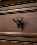 Set Of 6 Steer Skull Drawer Pulls Rustic Brown Cast Iron Cabinet Knobs For Farmhouse Kitchen Drawers Texas Style Home Decor close-up