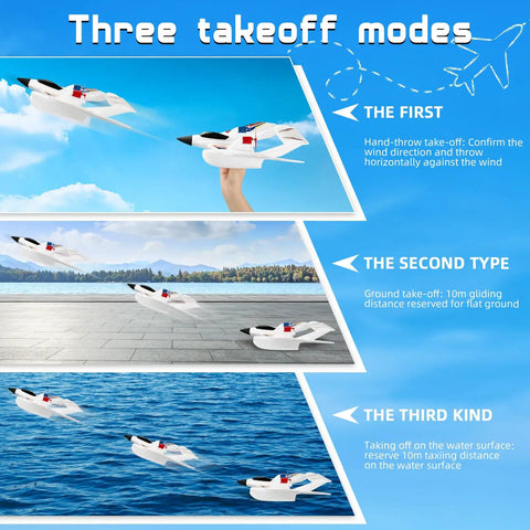 Three takeoff modes of Dope Amphibious RC Plane For Water Land And Air Remote Control Airplane With Two Batteries
