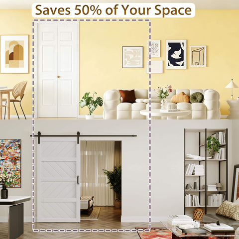 Bifold Door For 30 By 80 Opening, 6 Panel Hollow Core Closet Door With Hardware Kit, Interior Folding Barn Door Panels, white finish