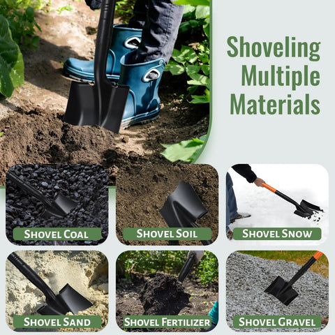 Handy Small Garden Shovel For Digging And Planting With 43 Inch Metal Handle, shoveling various materials like soil and gravel