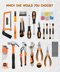 148-Piece Home Repair Tool Kit With Case For DIY Projects, Dorm Essentials, And Everyday Home Maintenance For Men, Women, And College Students, Durable Chrome-Plated Hand Tools Built To Last shown laid out with various tools.