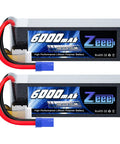 6S Lipo Battery 6000mAh 22.2V 100C EC5 Soft Pack RC Battery For RC Cars Trucks Planes Helicopters Quadcopters And Boats Two Pack