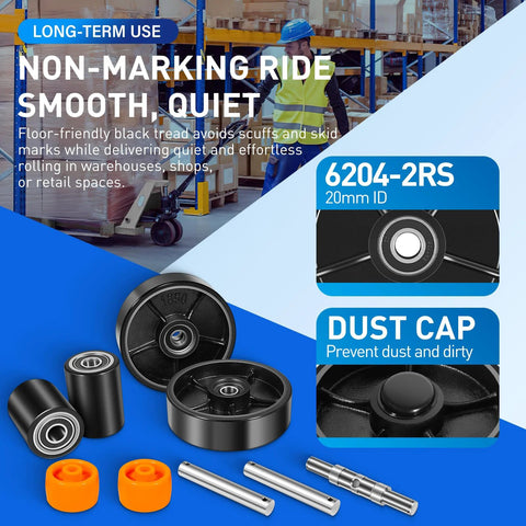 All In One Replacement Kit For Pallet Jack Wheels With Axles And Load Rollers Including Steering Wheels 7 Inch By 2 Inch